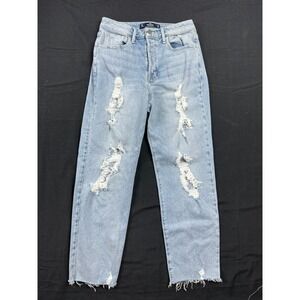 Hollister Ultra High-Rise Vintage Straight Jeans Lt Wash Distressed 11R W30 L27